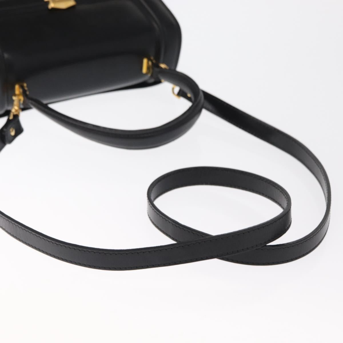 BALLY Hand Bag Leather 2way Black Gold Auth 159425