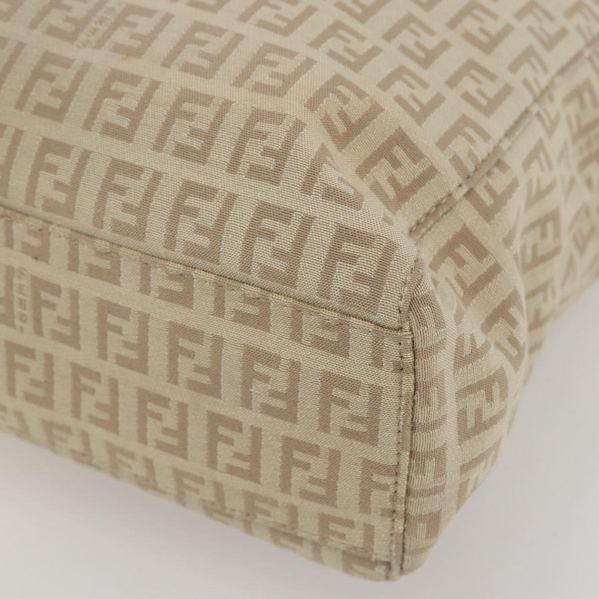 FENDI Zucchino Canvas Tote Bag Beige Gold Auth 159426