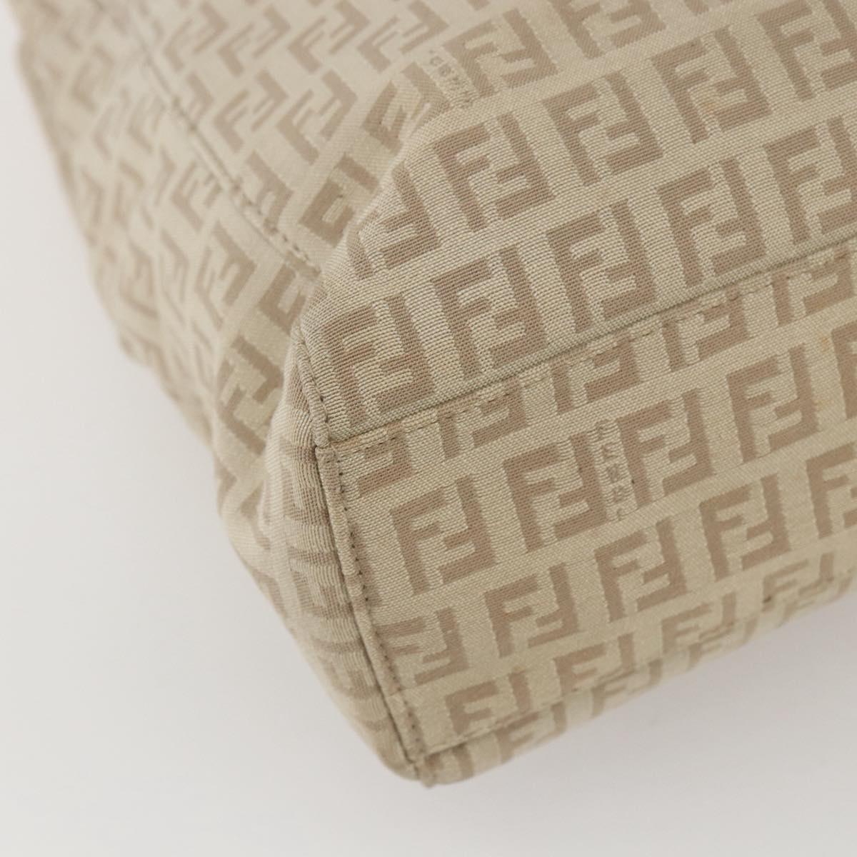 FENDI Zucchino Canvas Tote Bag Beige Gold Auth 159426