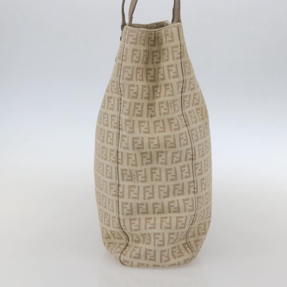 FENDI Zucchino Canvas Tote Bag Beige Gold Auth 159426