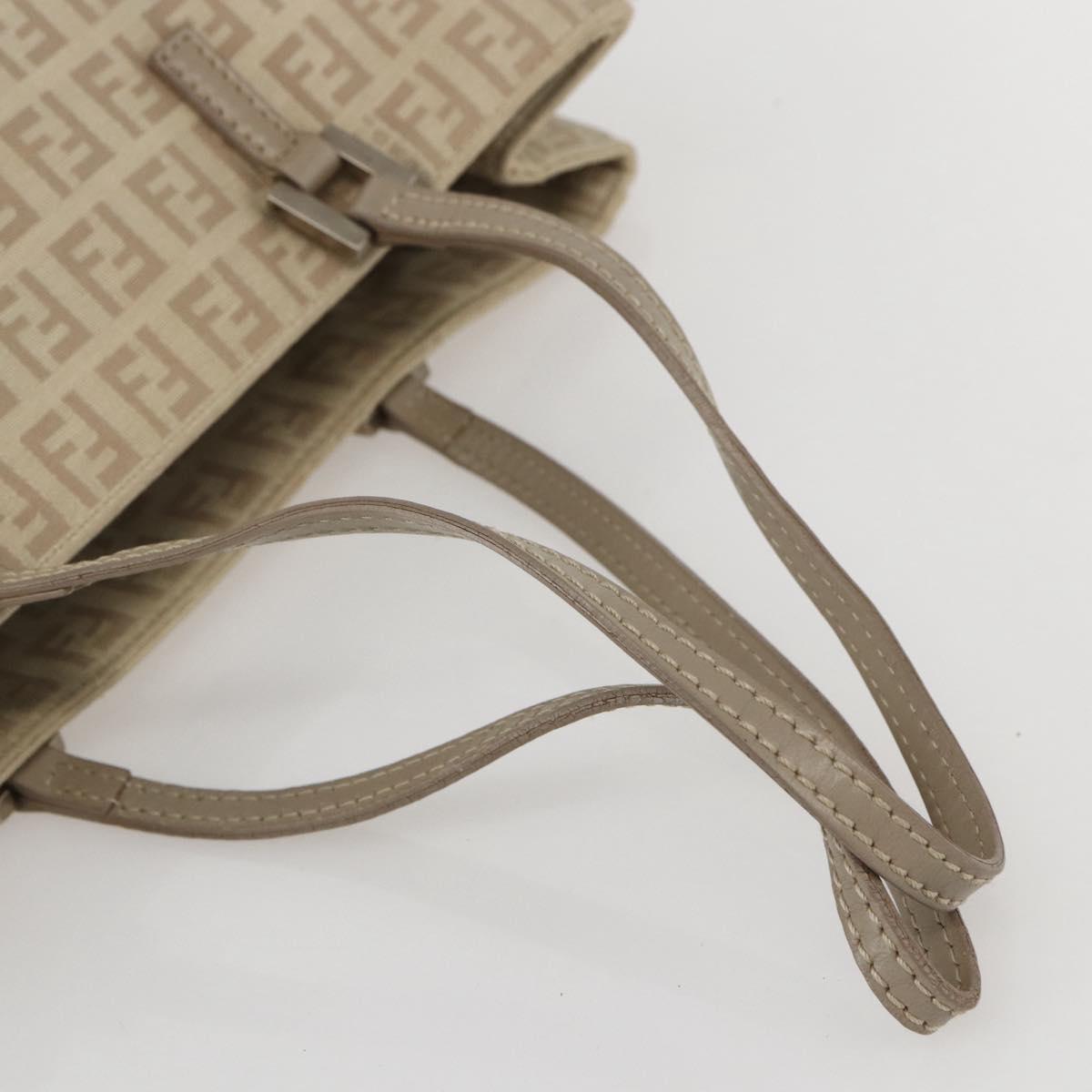 FENDI Zucchino Canvas Tote Bag Beige Gold Auth 159426