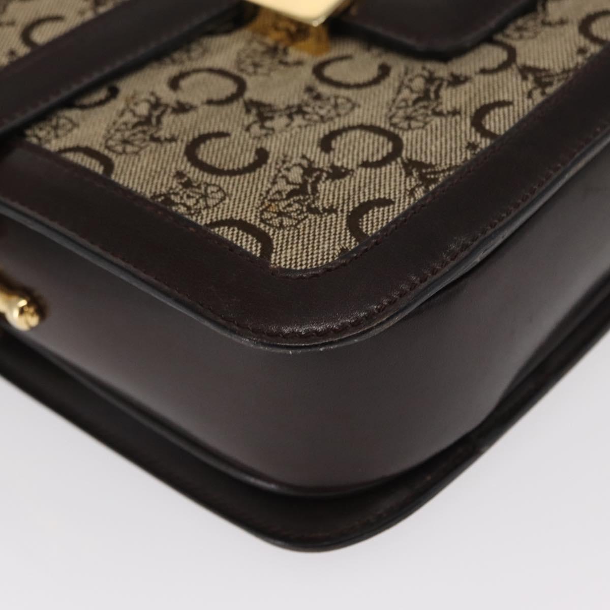 CELINE C Sulky Horse Carriage Shoulder Bag Canvas Beige Gold Auth 159431