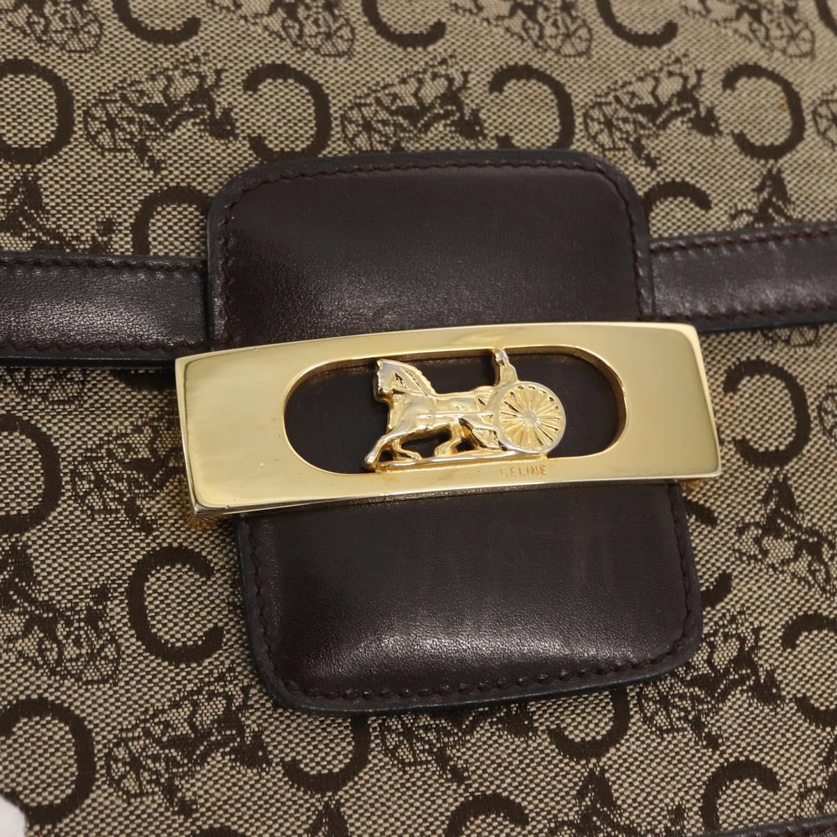 CELINE C Sulky Horse Carriage Shoulder Bag Canvas Beige Gold Auth 159431