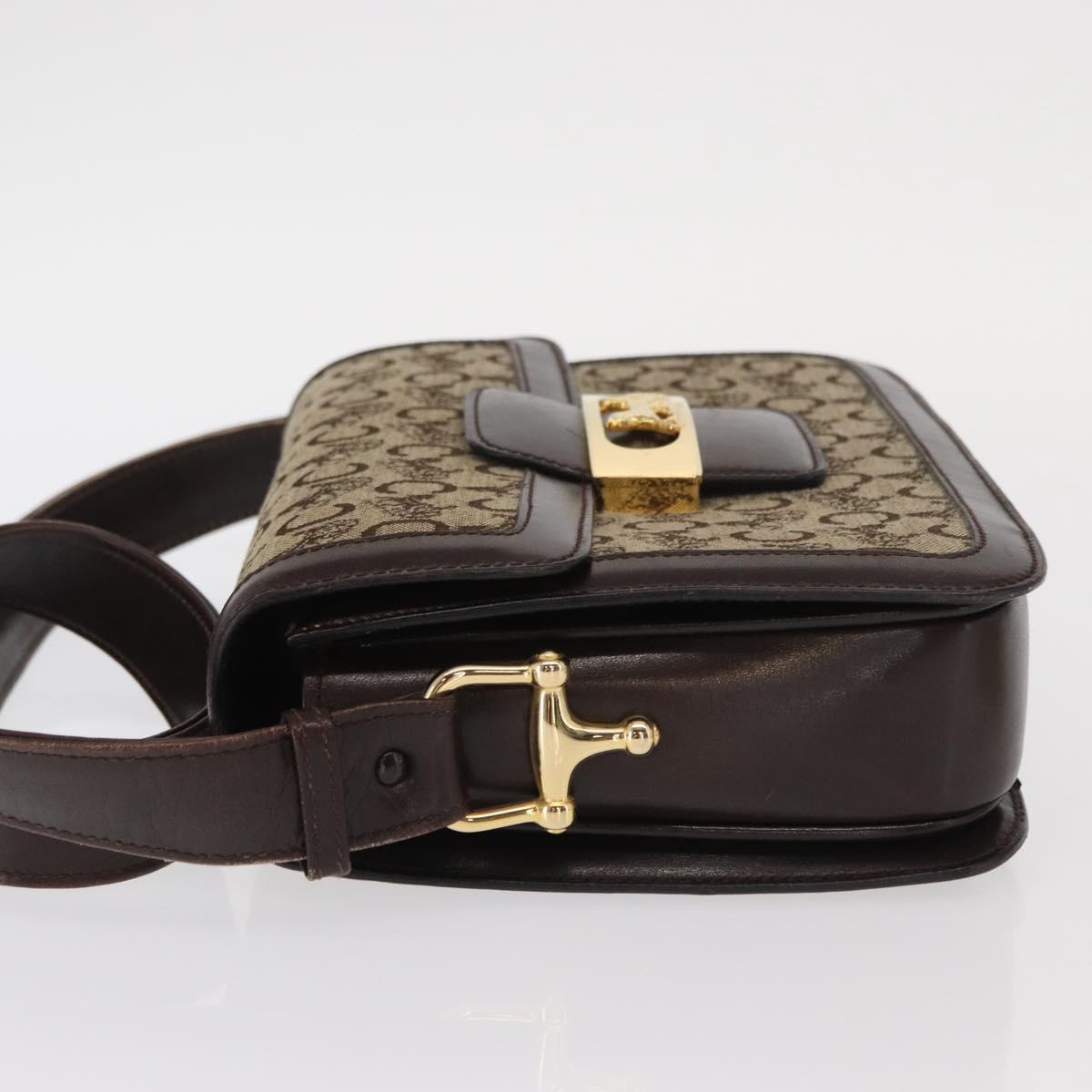 CELINE C Sulky Horse Carriage Shoulder Bag Canvas Beige Gold Auth 159431