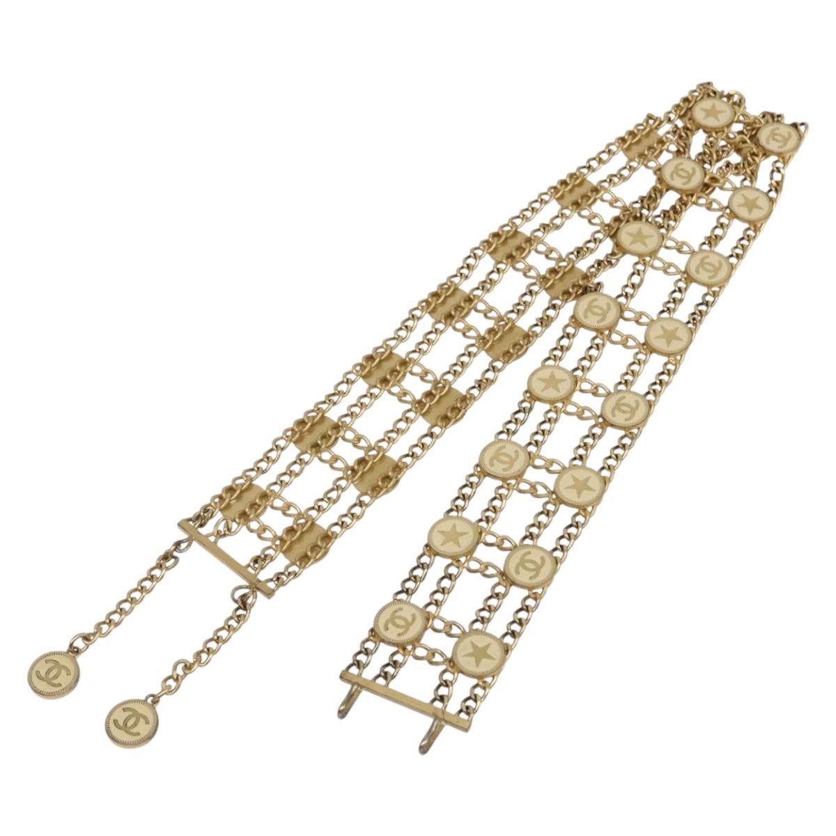 CHANEL Chain Belt metal Gold CC Auth 159438SAM