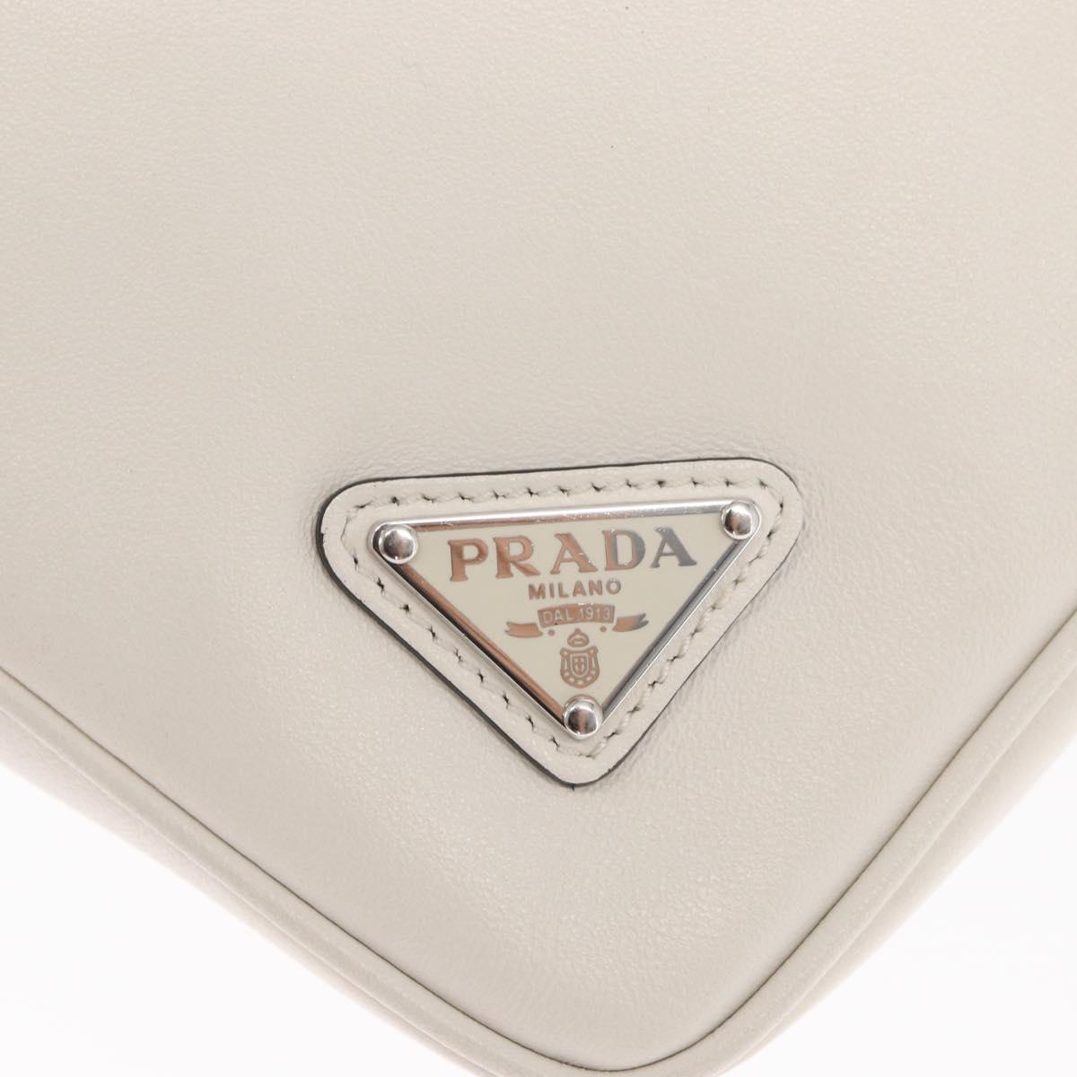 PRADA Clutch Bag Leather Silver White Auth 159445V