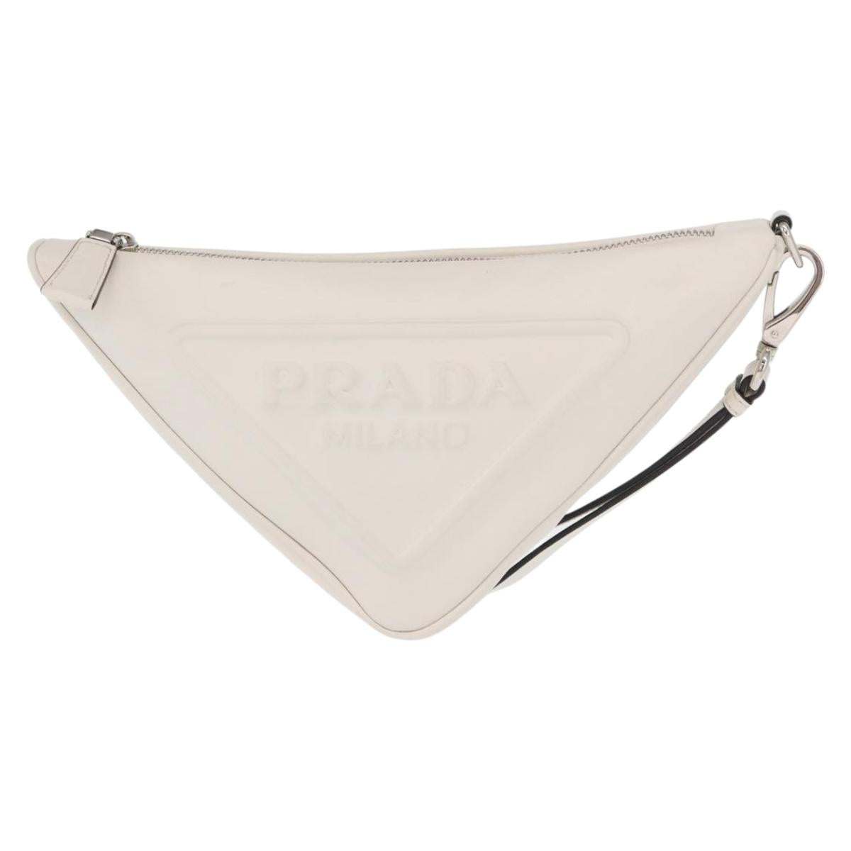 PRADA Clutch Bag Leather Silver White Auth 159445V