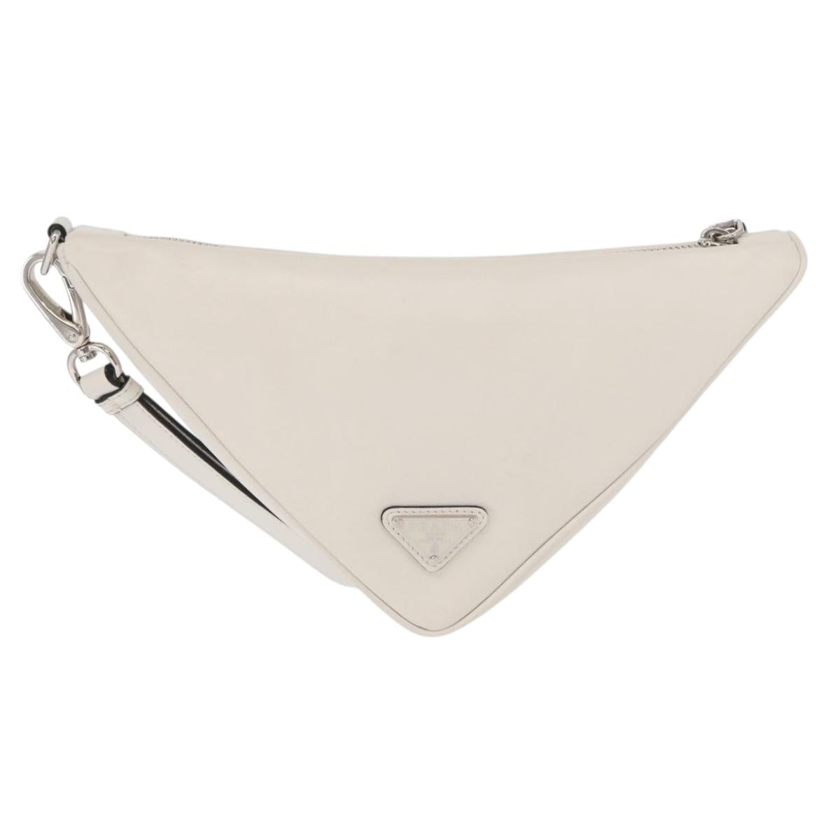 PRADA Clutch Bag Leather Silver White Auth 159445V