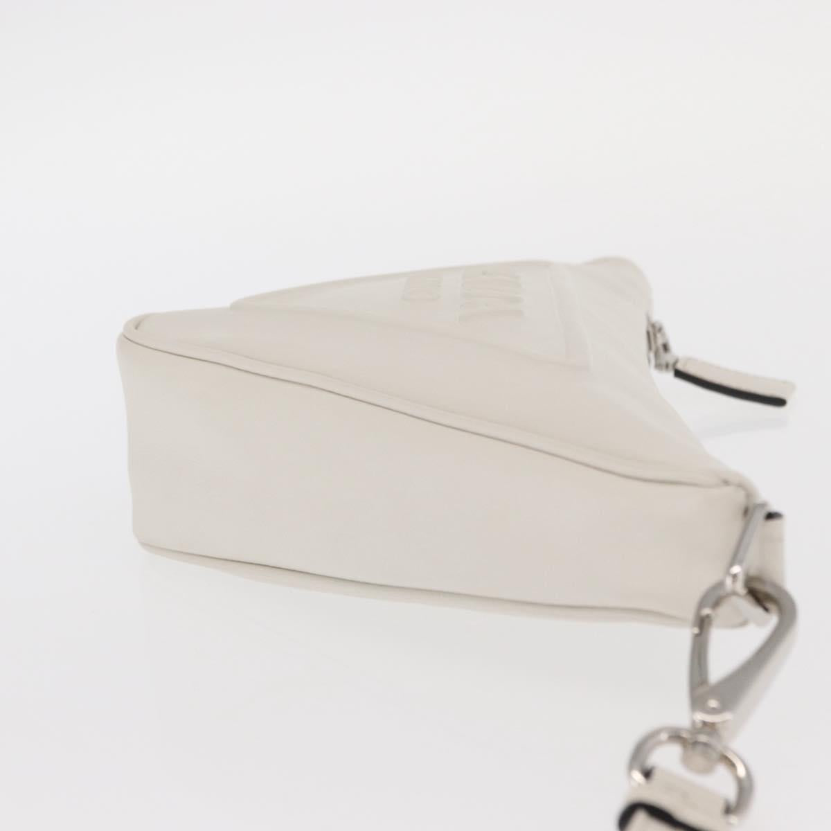 PRADA Clutch Bag Leather Silver White Auth 159445V
