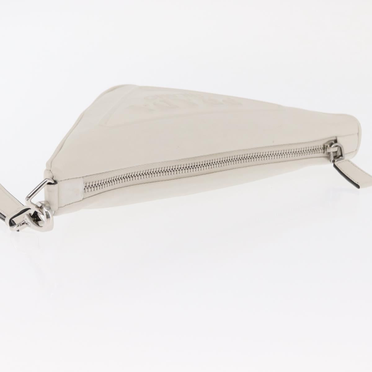 PRADA Clutch Bag Leather Silver White Auth 159445V