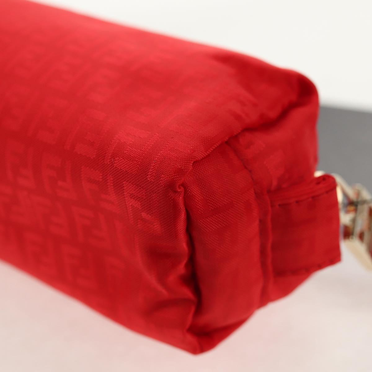 FENDI Zucchino Canvas Accessory Pouch Chain Red Gold Auth 159448V