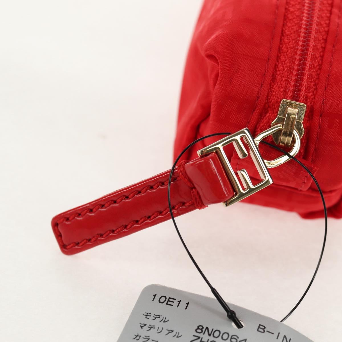 FENDI Zucchino Canvas Accessory Pouch Chain Red Gold Auth 159448V