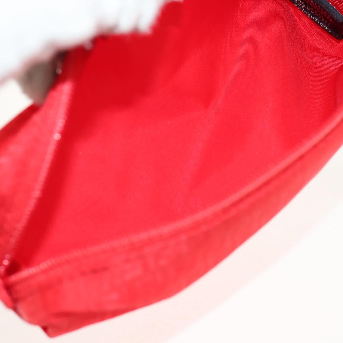 FENDI Zucchino Canvas Accessory Pouch Chain Red Gold Auth 159448V