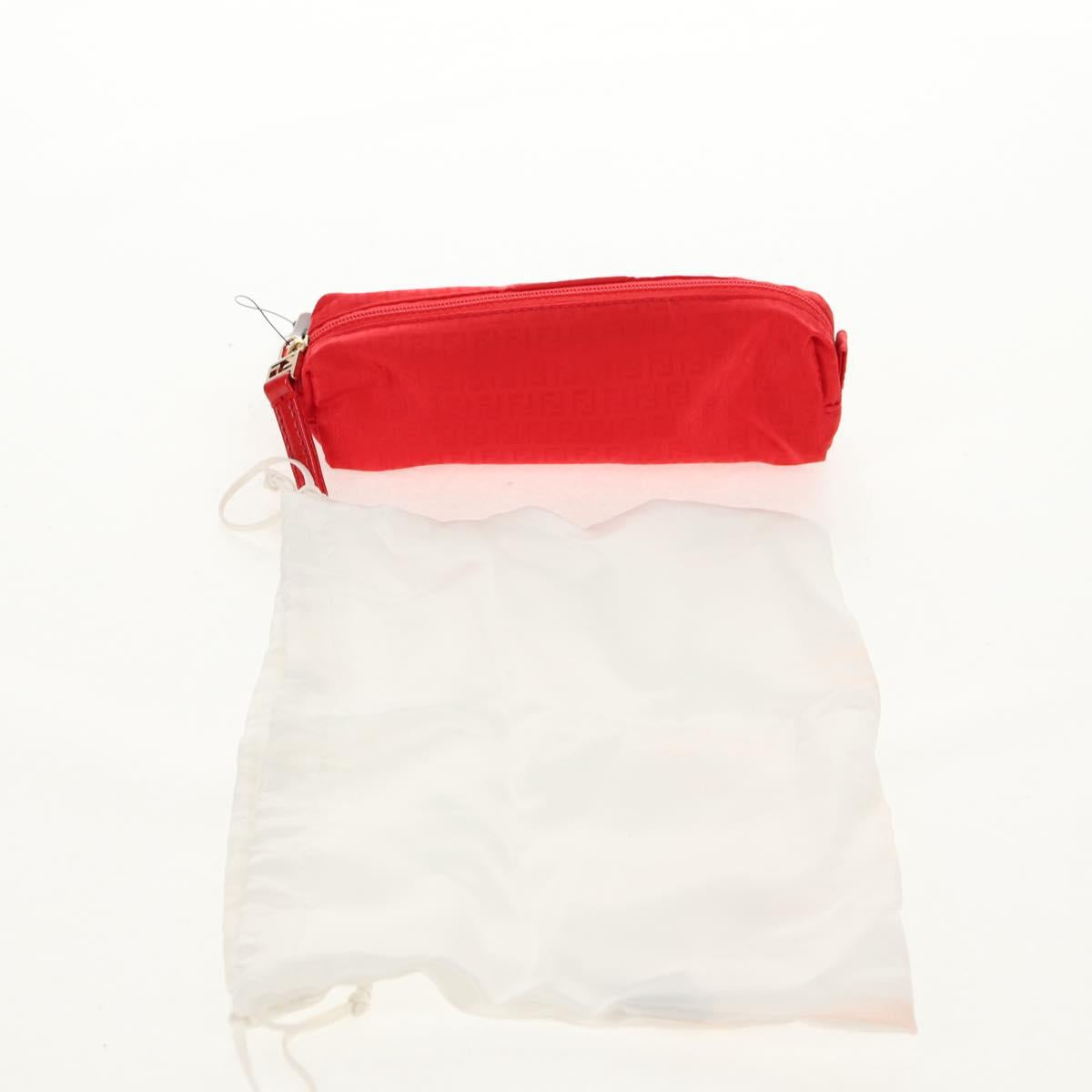 FENDI Zucchino Canvas Accessory Pouch Chain Red Gold Auth 159448V