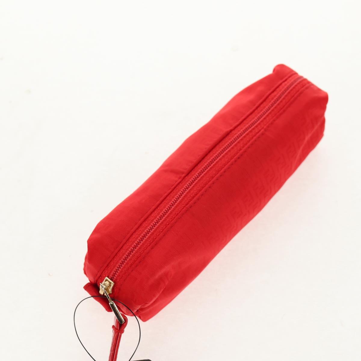 FENDI Zucchino Canvas Accessory Pouch Chain Red Gold Auth 159448V