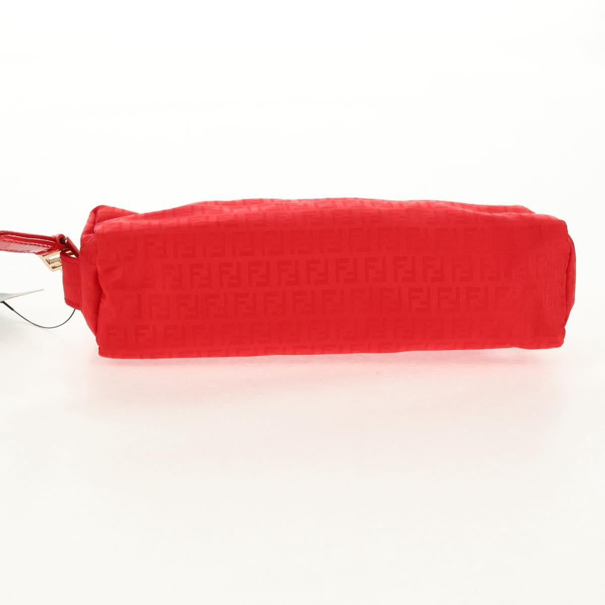FENDI Zucchino Canvas Accessory Pouch Chain Red Gold Auth 159448V