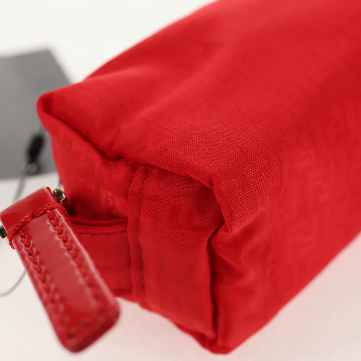 FENDI Zucchino Canvas Accessory Pouch Chain Red Gold Auth 159448V