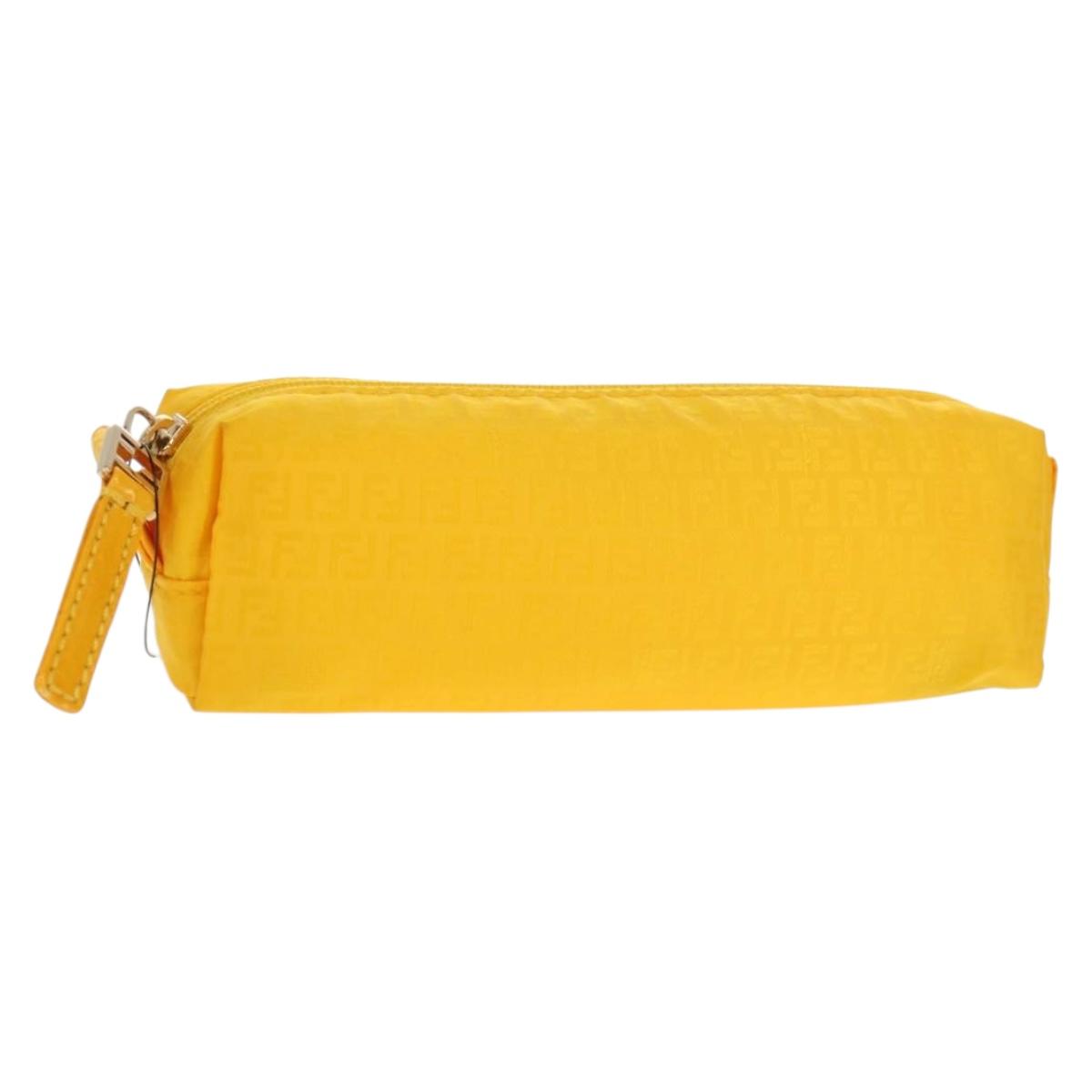 FENDI Zucchino Canvas Accessory Pouch Chain Yellow Gold Auth 159449V
