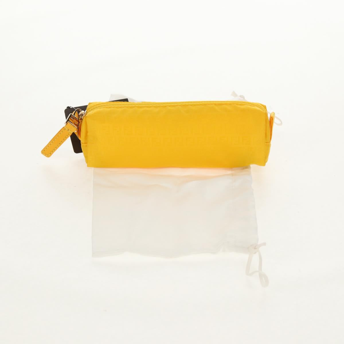 FENDI Zucchino Canvas Accessory Pouch Chain Yellow Gold Auth 159449V
