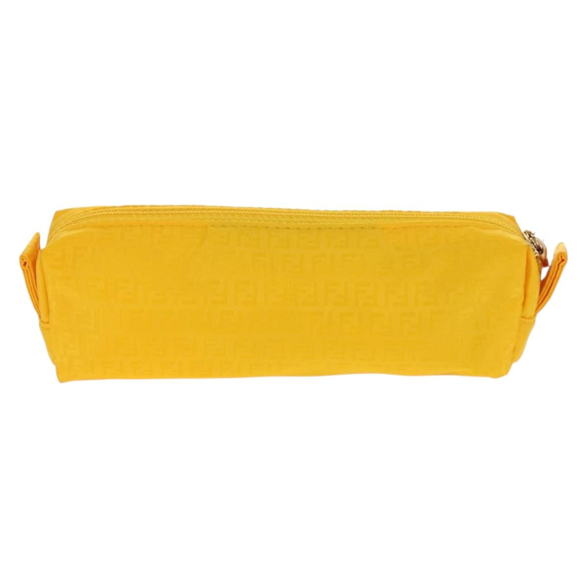 FENDI Zucchino Canvas Accessory Pouch Chain Yellow Gold Auth 159449V