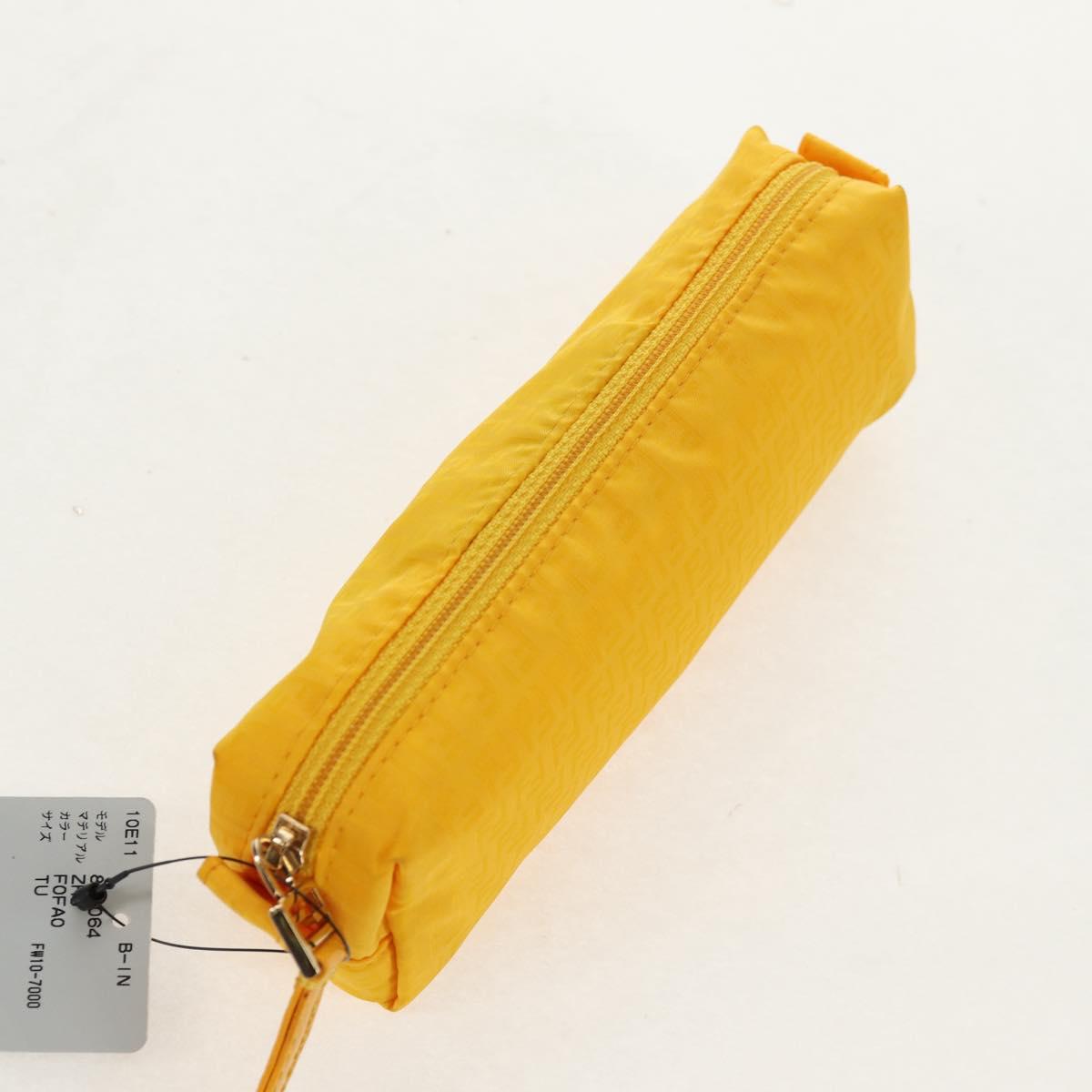 FENDI Zucchino Canvas Accessory Pouch Chain Yellow Gold Auth 159449V