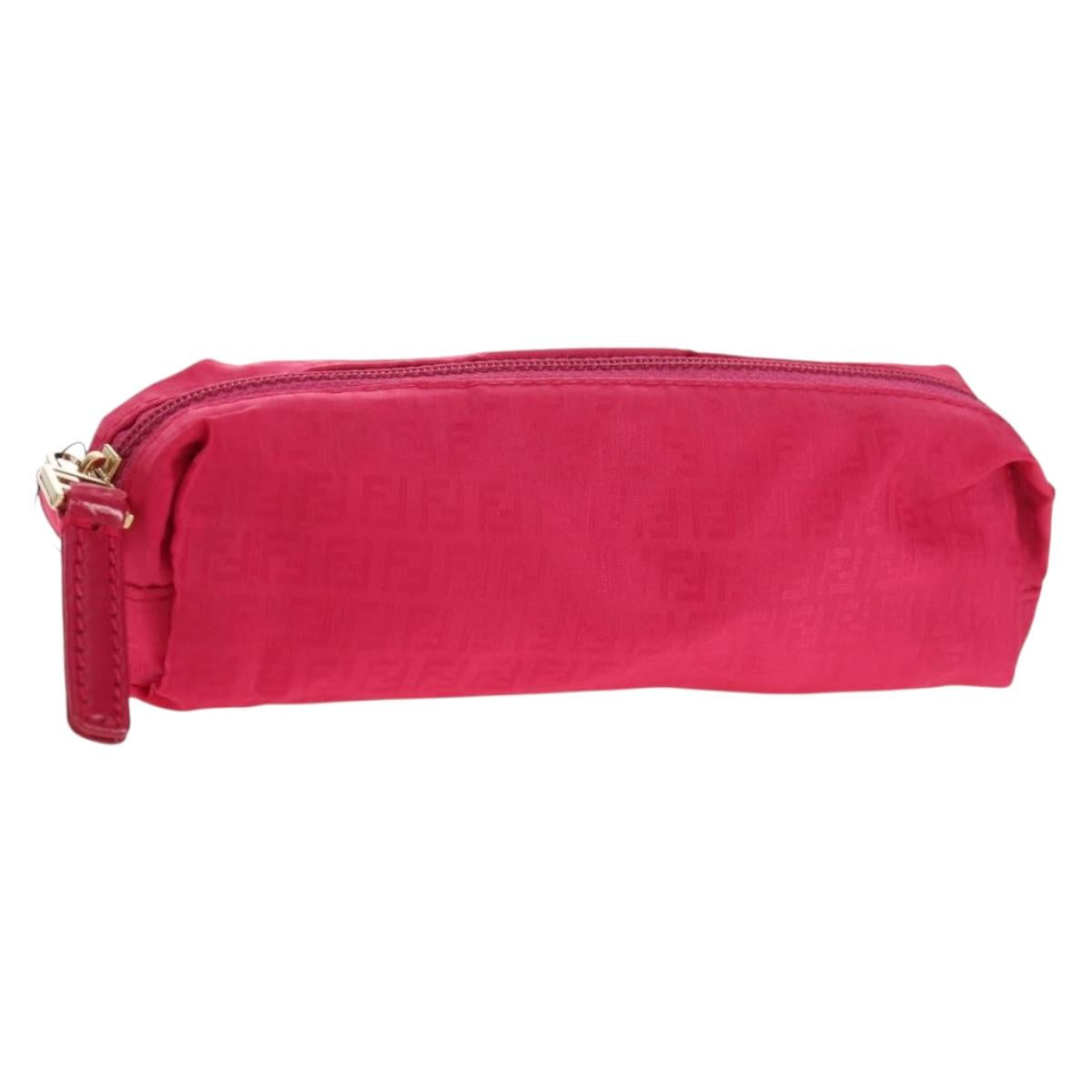 FENDI Zucchino Canvas Accessory Pouch Chain Pink Gold Auth 159450V