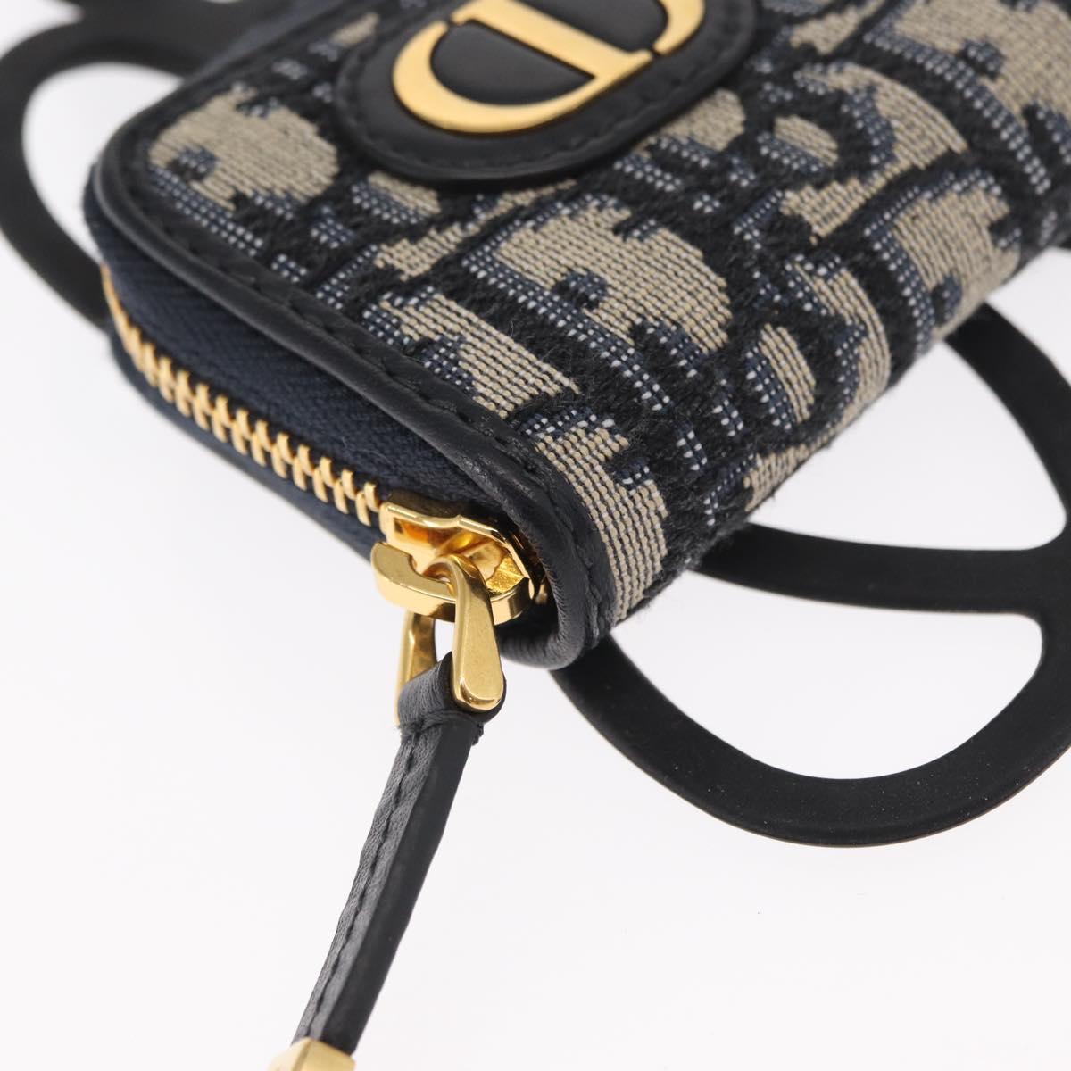 Christian Dior Trotter Canvas Phone Shoulder Shoulder Bag Navy Gold Auth 159453M