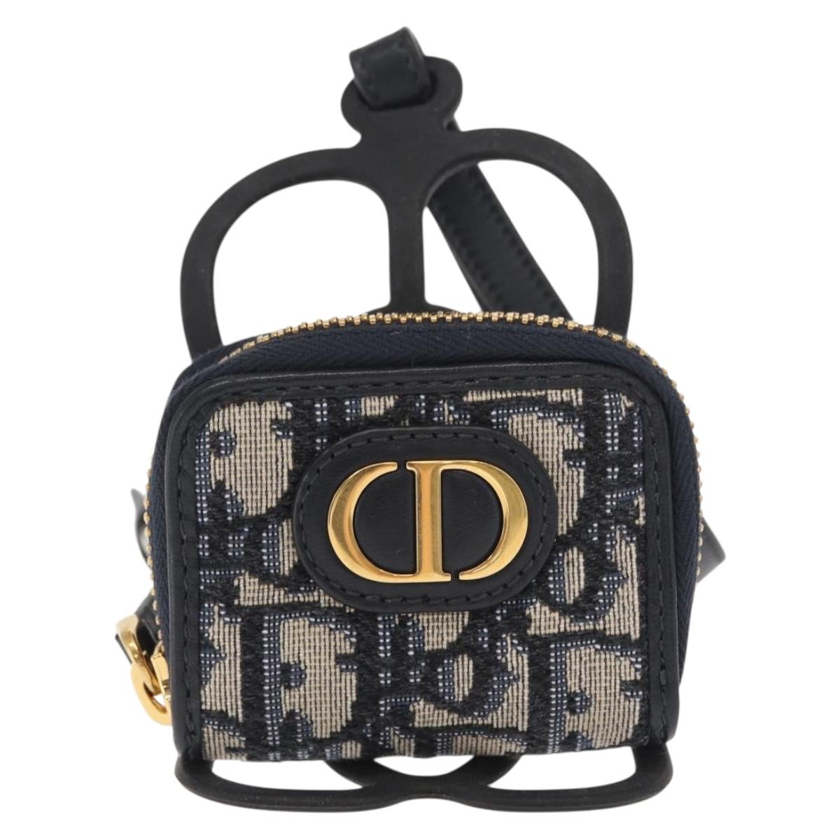 Christian Dior Trotter Canvas Phone Shoulder Shoulder Bag Navy Gold Auth 159453M