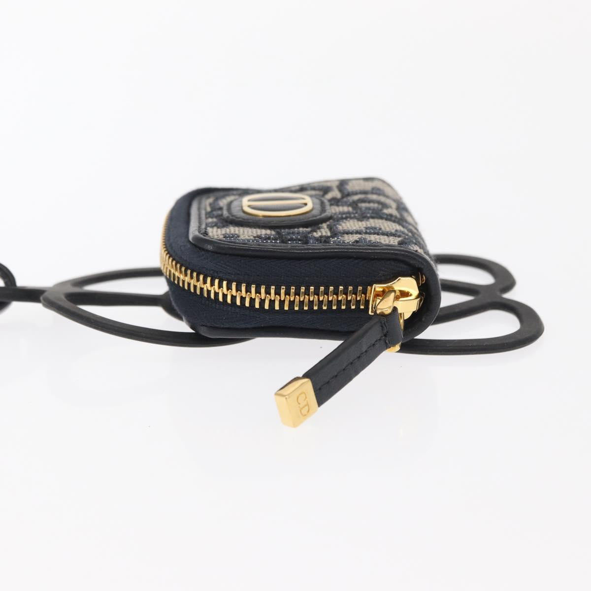 Christian Dior Trotter Canvas Phone Shoulder Shoulder Bag Navy Gold Auth 159453M