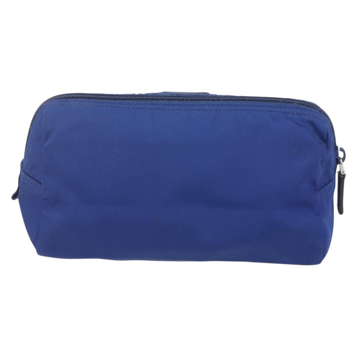 PRADA Pouch Nylon Blue Gold Auth 159459