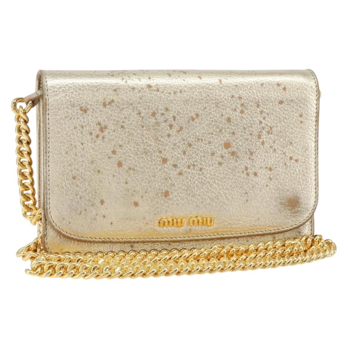 Miu Miu Chain Wallet Shoulder Bag Leather Gold Auth 159461