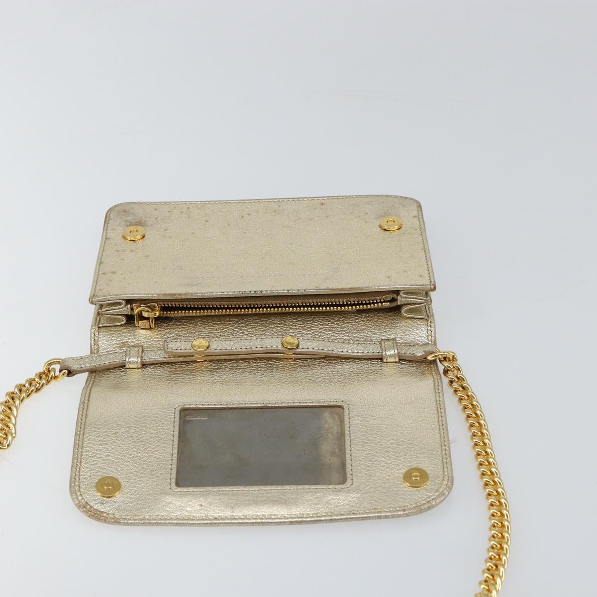 Miu Miu Chain Wallet Shoulder Bag Leather Gold Auth 159461