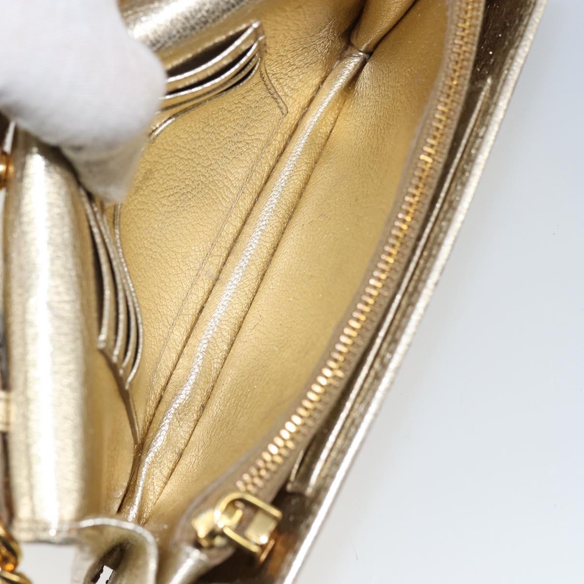 Miu Miu Chain Wallet Shoulder Bag Leather Gold Auth 159461