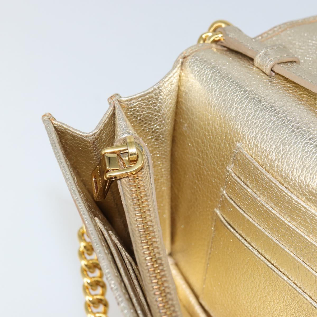 Miu Miu Chain Wallet Shoulder Bag Leather Gold Auth 159461