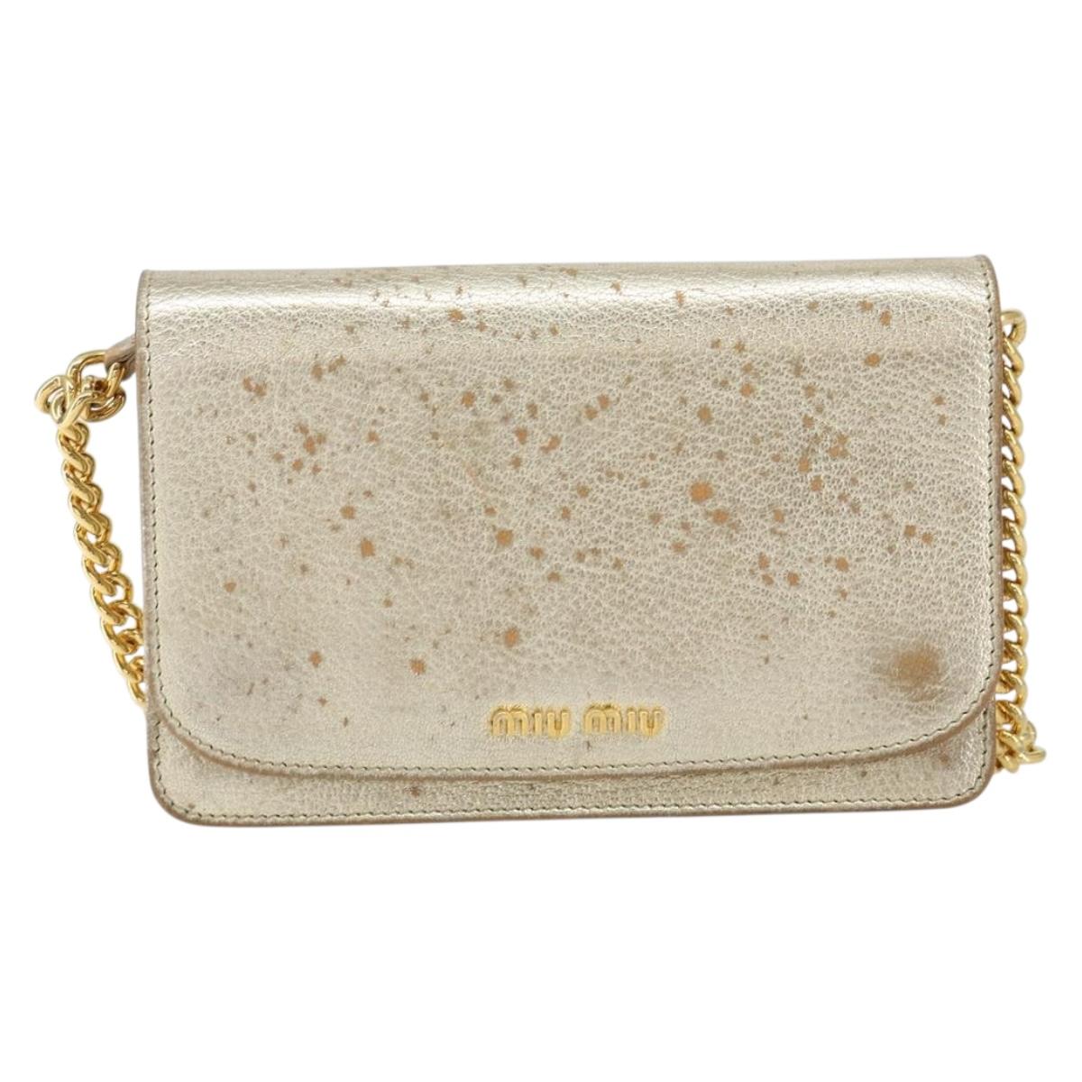 Miu Miu Chain Wallet Shoulder Bag Leather Gold Auth 159461