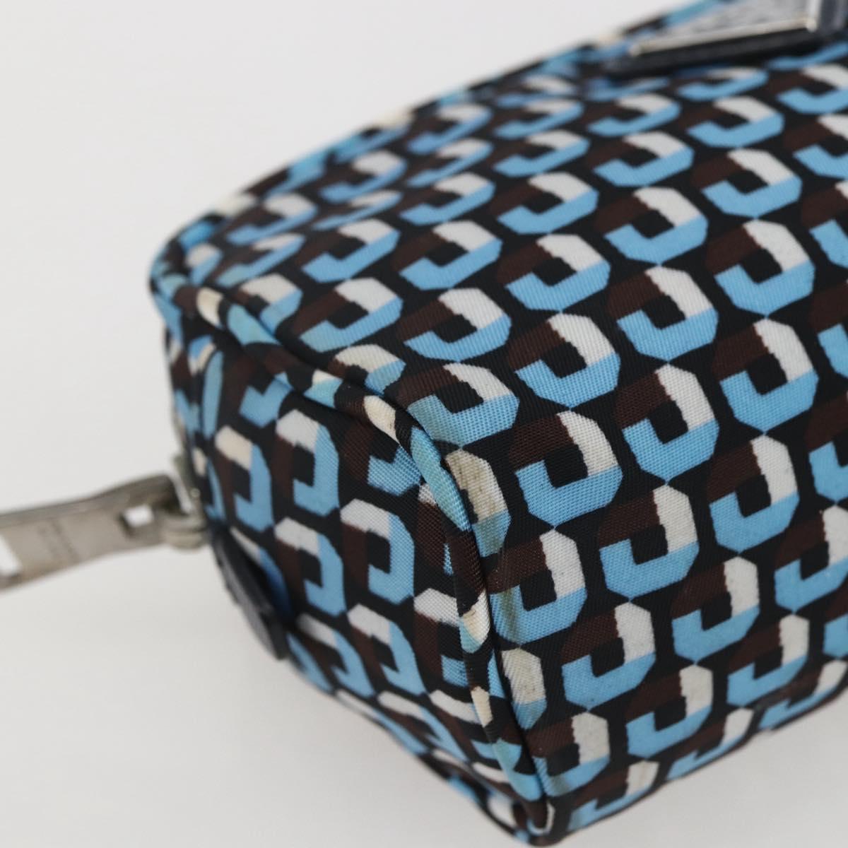 PRADA Pouch Nylon Blue Silver Auth 159464