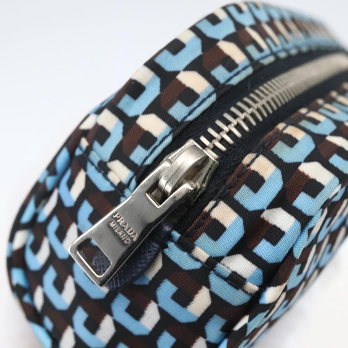 PRADA Pouch Nylon Blue Silver Auth 159464
