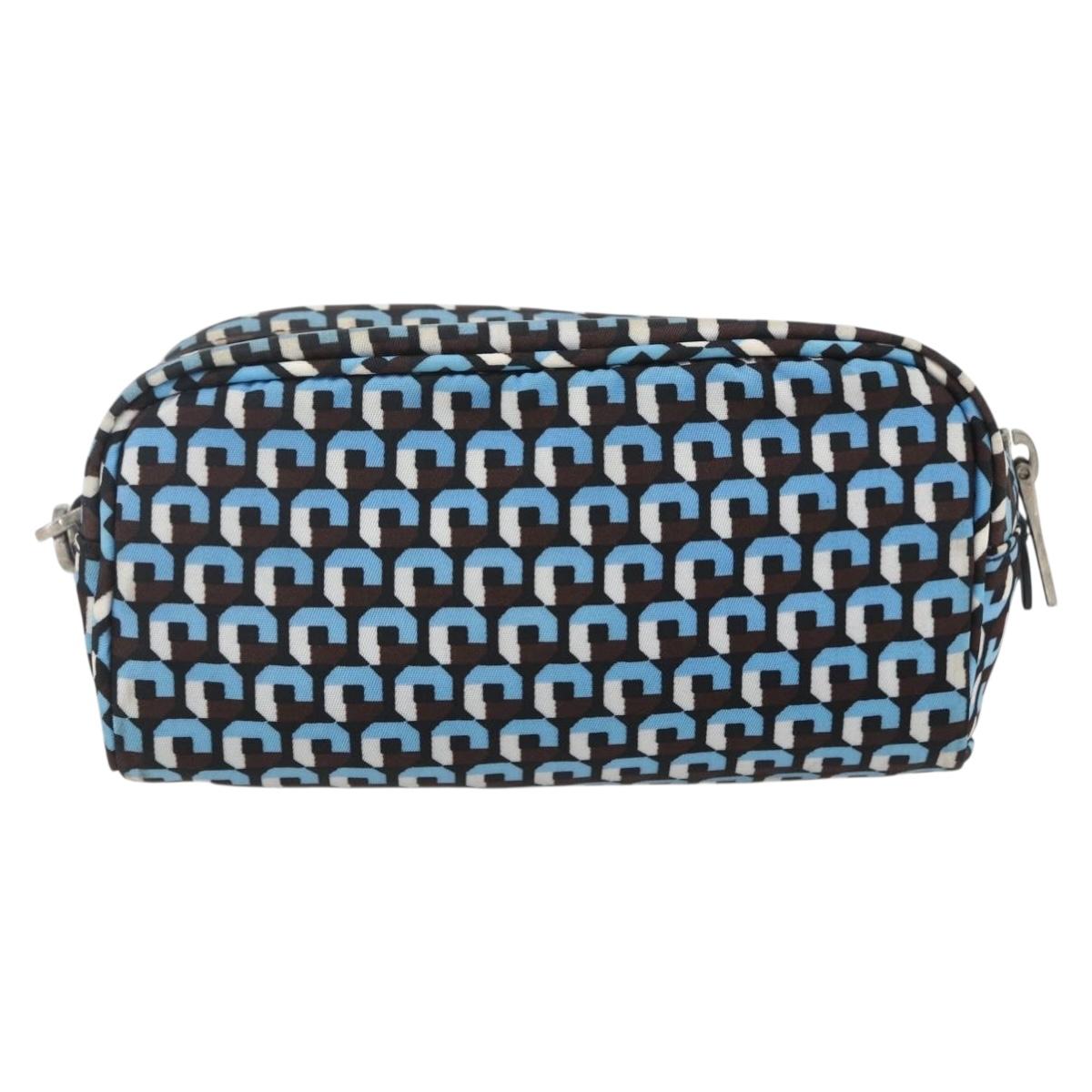 PRADA Pouch Nylon Blue Silver Auth 159464