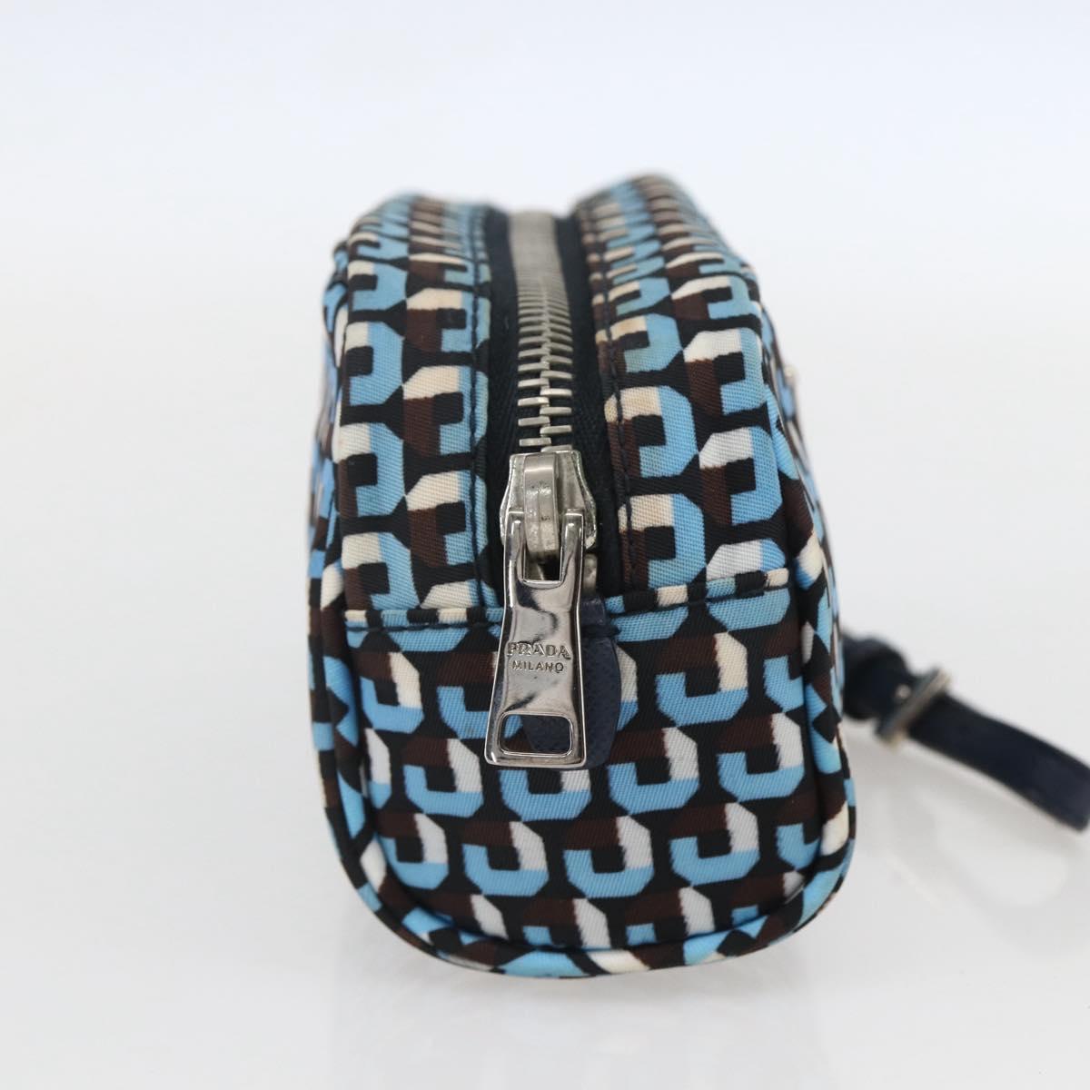 PRADA Pouch Nylon Blue Silver Auth 159464