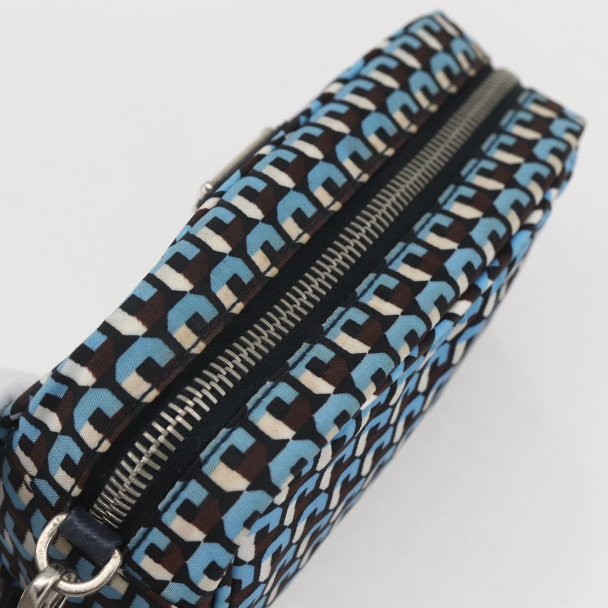 PRADA Pouch Nylon Blue Silver Auth 159464