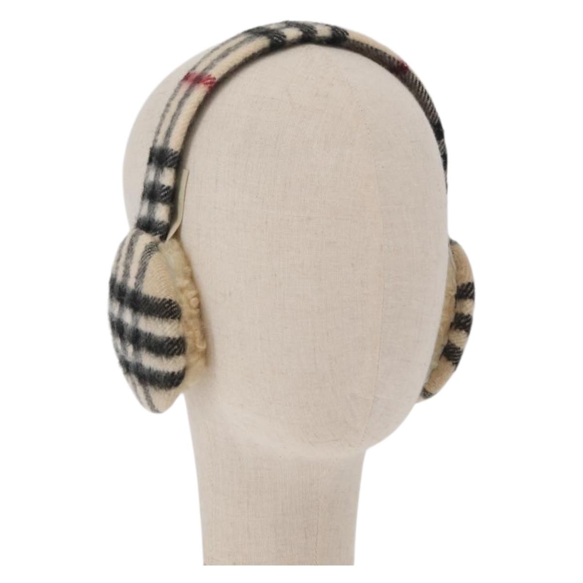 BURBERRY Nova Check Earmuff Wool Beige Auth 159465