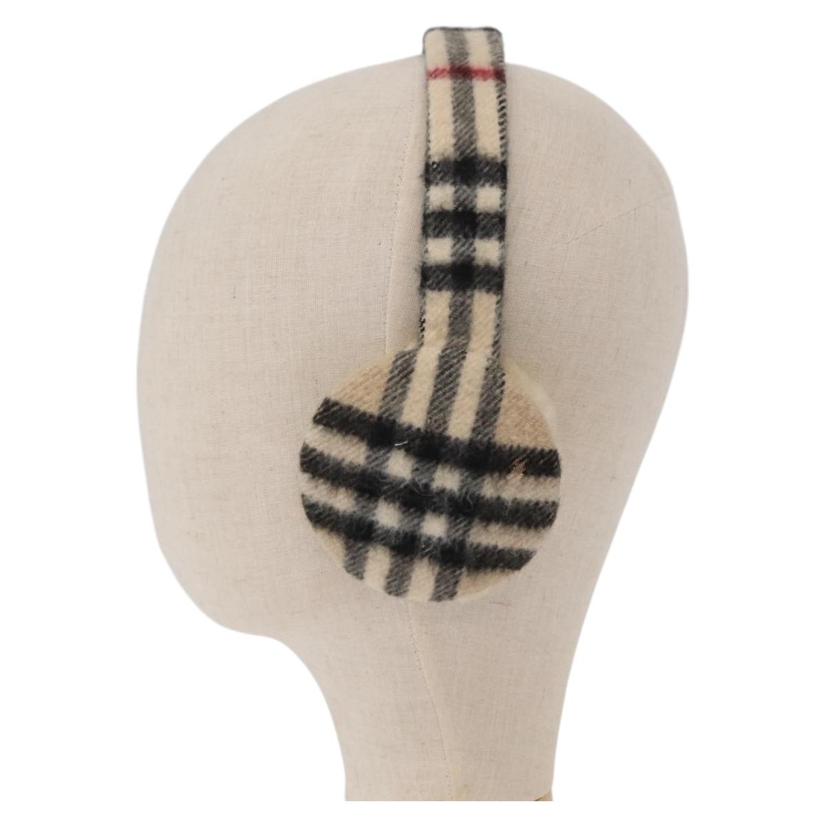 BURBERRY Nova Check Earmuff Wool Beige Auth 159465