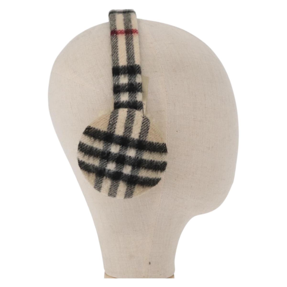 BURBERRY Nova Check Earmuff Wool Beige Auth 159465