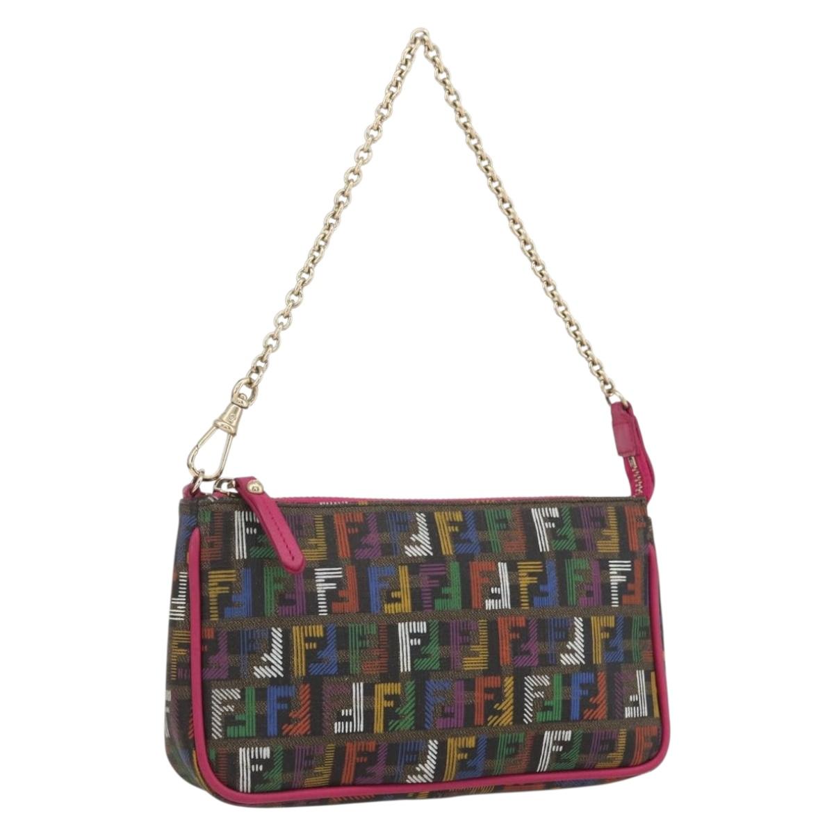FENDI Zucchino Canvas Accessory Pouch Multicolor Gold Auth 159466V
