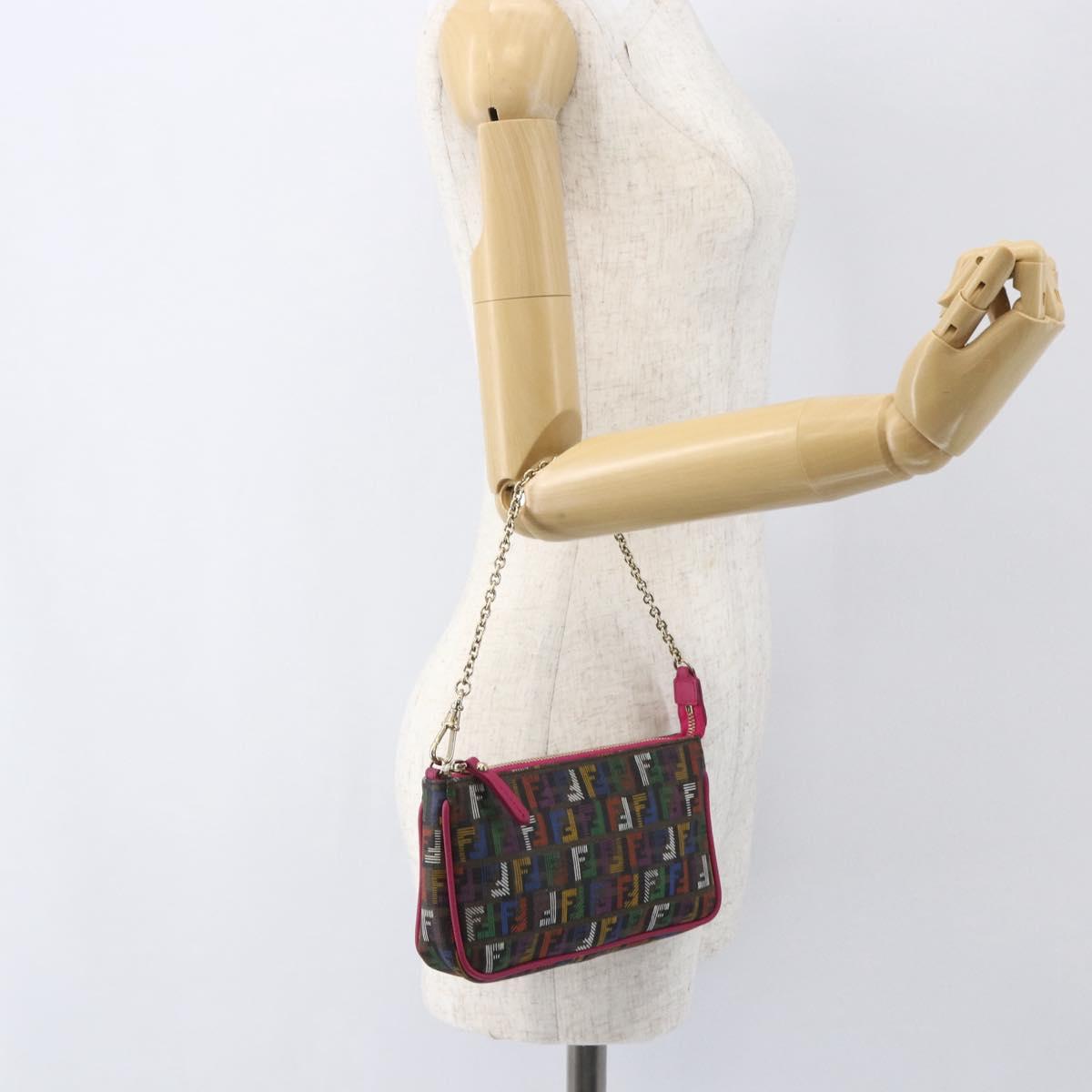 FENDI Zucchino Canvas Accessory Pouch Multicolor Gold Auth 159466V