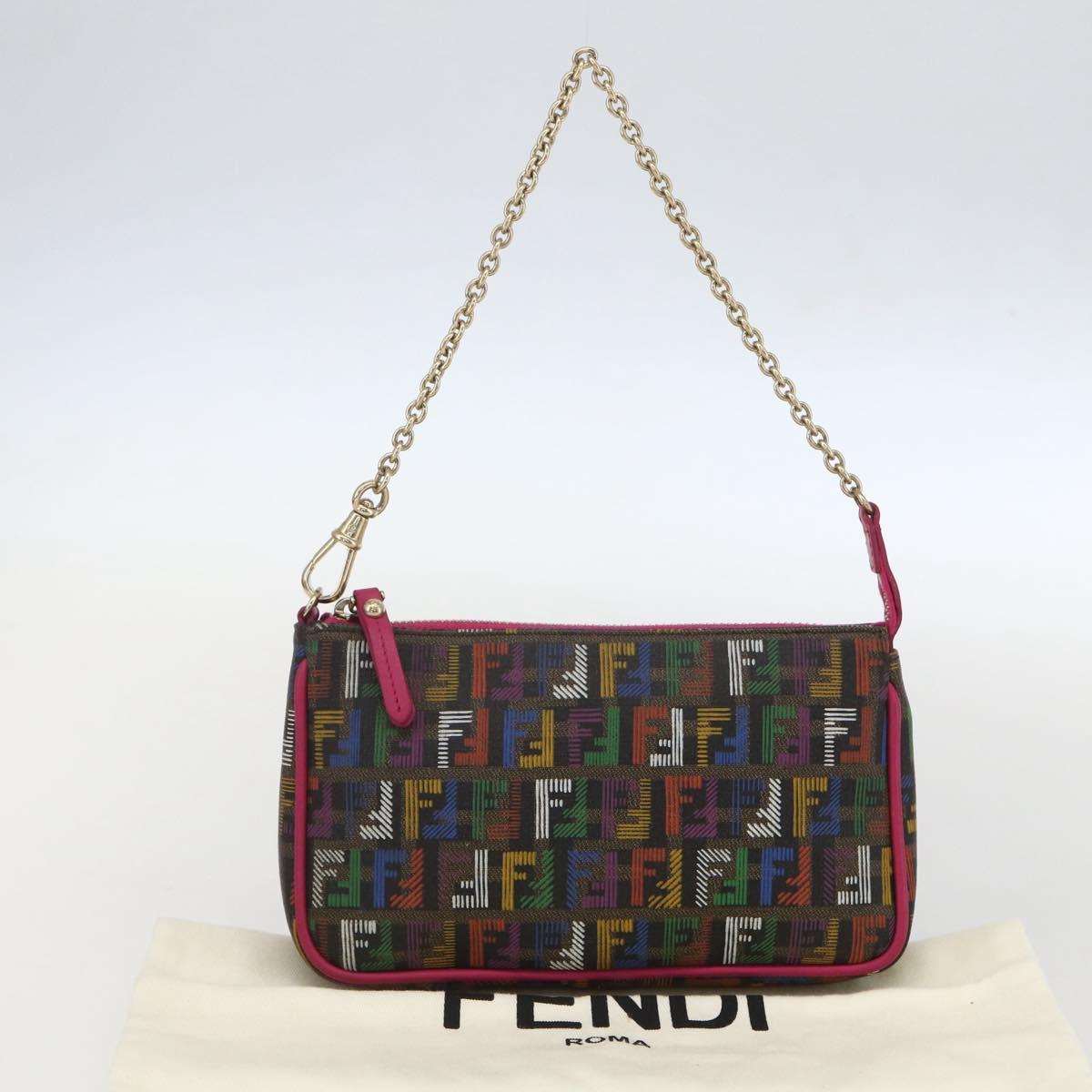 FENDI Zucchino Canvas Accessory Pouch Multicolor Gold Auth 159466V