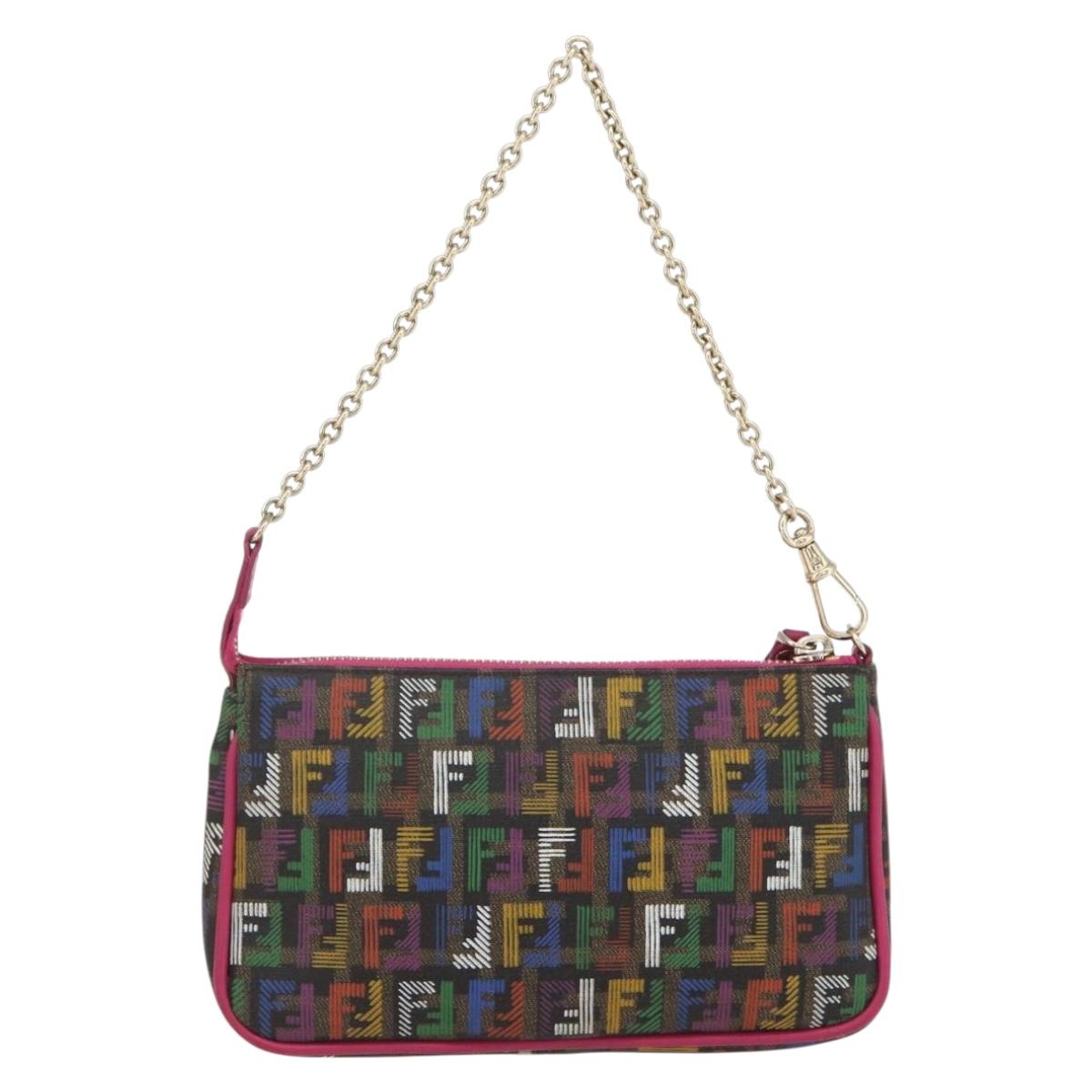 FENDI Zucchino Canvas Accessory Pouch Multicolor Gold Auth 159466V