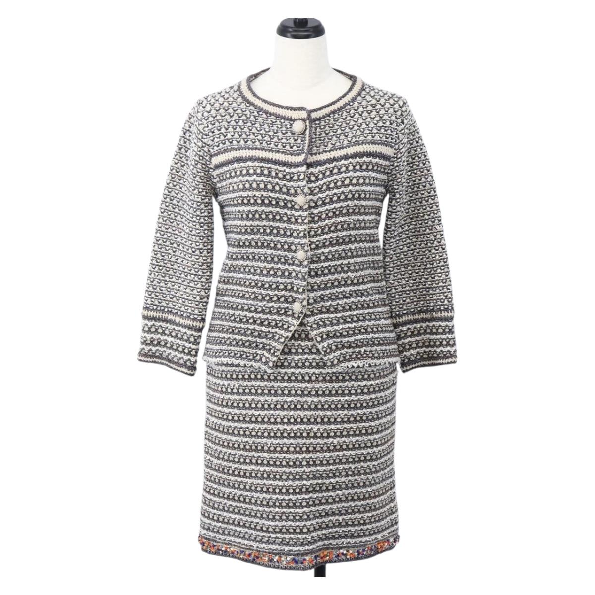 CHANEL No Collar Setup Tweed Multicolor CC Auth 159499SAM