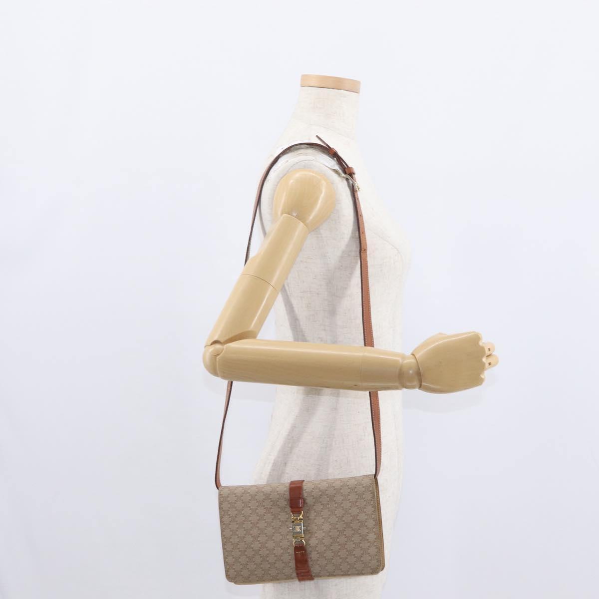 CELINE Macadam Canvas Shoulder Bag PVC Beige Gold Auth 159576