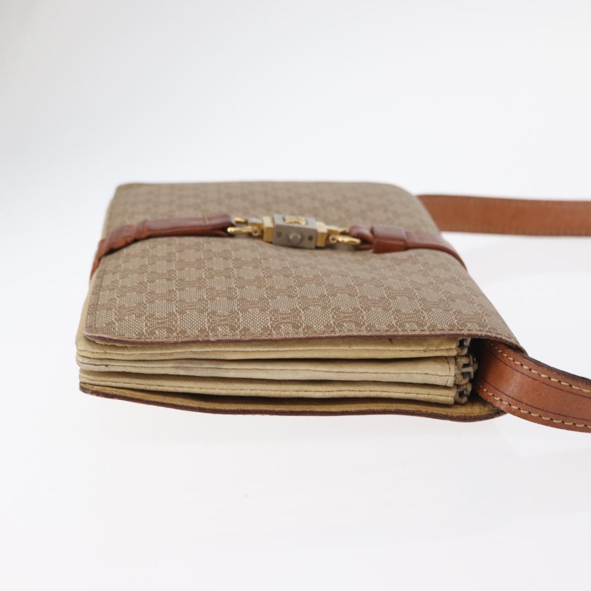 CELINE Macadam Canvas Shoulder Bag PVC Beige Gold Auth 159576